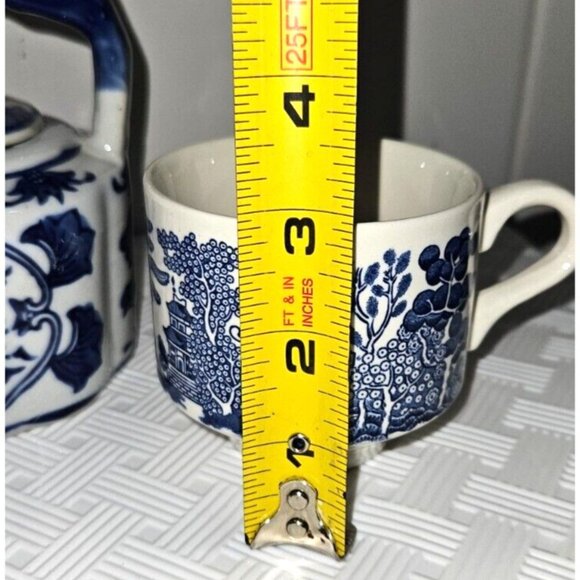 Tea Set Blue White Willow Phoenix Scene Teapot 3 cups - Picture 4 of 9